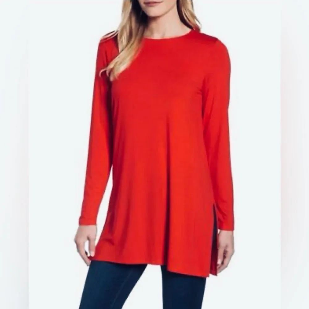Eileen Fisher Long Sleeve Tunic Side Slits Red M